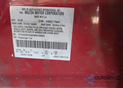 2010 Mazda Mazda6 I Touring из США, поврежденный, VIN 1YVHZ8CH2A5M12069